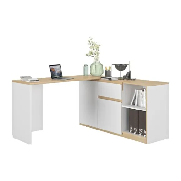 Diagone Gibril Draaibaar Bureau - Wit-Eiken