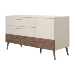 Europe Baby Sev Babykamer Oatmeal/Walnoot | Ledikant 60x120 + Commode