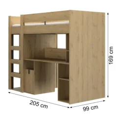 Gautier Lugano Hoog Bed - 90x200 cm - Gebleekte Helvezia Eik