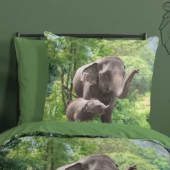 Good Morning Elephants Dekbedovertrek - Green - 140 x 220 cm