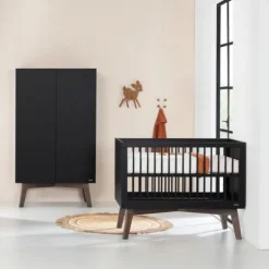 Kidsmill Sixties Babybed Zwart Mat / Walnoot 60 x 120 cm