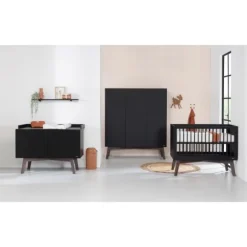 Kidsmill Sixties Kledingkast 3-deurs Zwart Mat / Walnoot