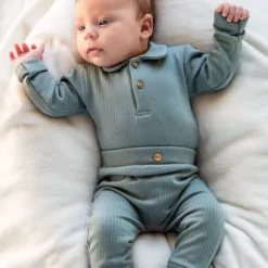 Klein Baby Polo Romper Rib - maat 50 - Stone Green