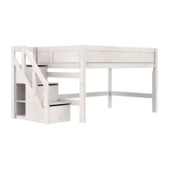 Life Time Halfhoogslaper Premium - White Wash - 120 cm - Met Trapkast