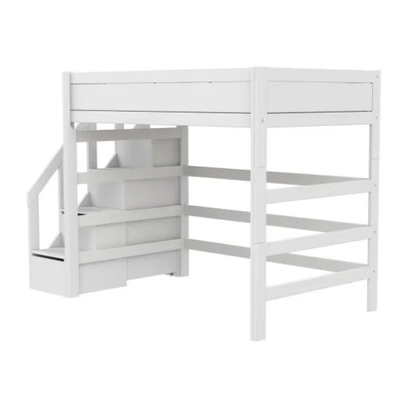 Life Time Hoogslaper Deluxe - White Wash - 177 cm - 120 cm - Met Trapkast