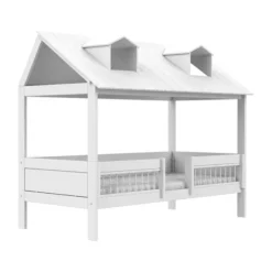 LIFETIME Kidsroom Huisbed Beach House 2‑In‑1 - Premium Rolbodem - Wit
