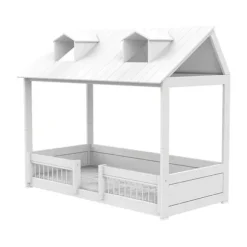 LIFETIME Kidsroom Huisbed Beach House 2‑In‑1 - Premium Rolbodem - Wit