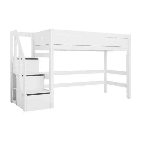 LIFETIME Kidsrooms Hoogslaper Met Trapkast Luxe Wit Gelakt