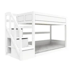 LIFETIME Kidsrooms Laag Stapelbed Met Trapkast - Whitewash - Luxe Lattenbodem