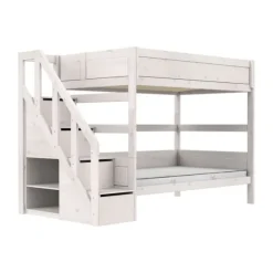 Life Time Stapelbed Premium - White Wash - 120 cm - Met Trapkast