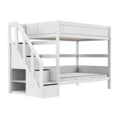 Life Time Stapelbed Premium - White Wash - 120 cm - Met Trapkast