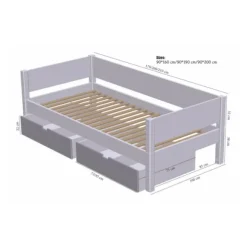 Manis-h Combinatiebed Met Lattenbodem En 2 Lades - SIF - 90x200 cm