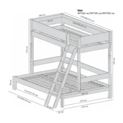 Manis-h VALE Combinatie Familiebed Met Lattenbodem 140 cm + 90 cm