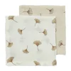Meyco Baby Gingko Monddoekjes - 2 Stuks - 30 x 30 cm - Pre-Washed Hydrofiel - Offwhite/Soft Sand