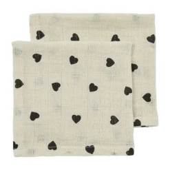Meyco Baby Sweet Heart Monddoekjes - 2-Pack - Soft Sand/Black - 30x30 cm