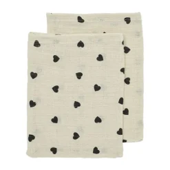 Meyco Baby Sweet Heart Washandjes - 2-Pack - Soft Sand/Black - 20x17 cm
