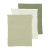 Meyco Baby Uni Washandjes - 3 Stuks - Pre-Washed Hydrofiel - Naturel/Soft Olive/Olive Green