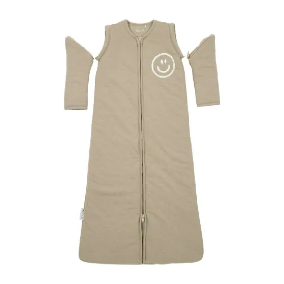 Meyco Slub Baby Slaapzak met Smile Applicatie en Afritsbare Mouwen - Taupe/Offwhite - 110 cm