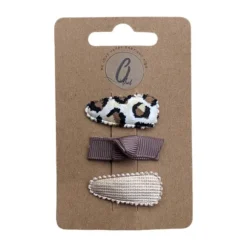 Ootje Kadootje Babyhaarclipjes - Print/Mokka/Rib Glitter - 3 stuks