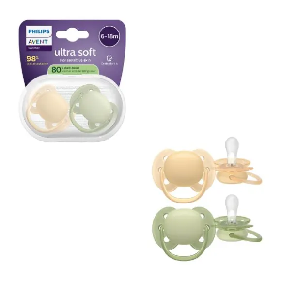 Philips Avent Ultra Soft Fopspeen - 0-6 Mnd - 2 Stuks - Plant-based