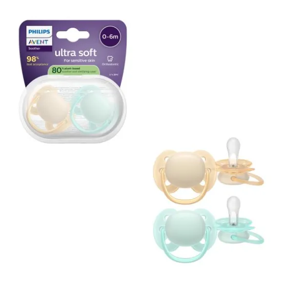Philips Avent Ultra Soft Fopspeen - 0-6 Mnd - 2 Stuks - Plant-based
