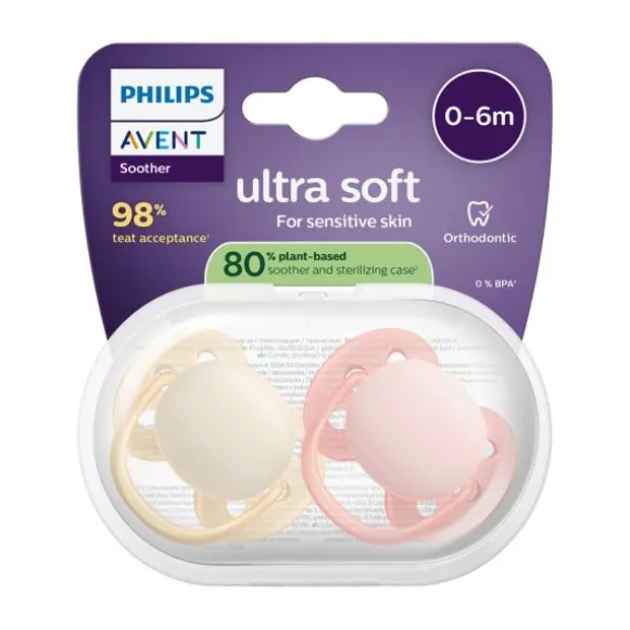 Philips Avent Ultra Soft Fopspeen - 0-6 Mnd - 2 Stuks - Plant-based