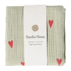 Studio Noos Swaddle - Light Blue Hearts - 70x70 cm