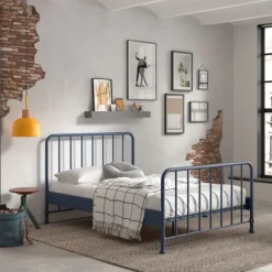 Vipack Bronxx Bed - 140 x 200 cm - Mat Blue Denim