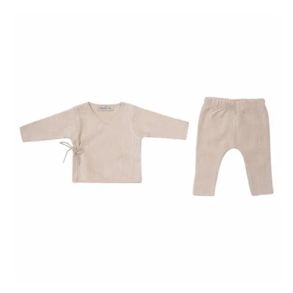 Witlof For Kids Velvet Rib Overslagtruitje + Broekje - Maat 50/56 - Soft Sand