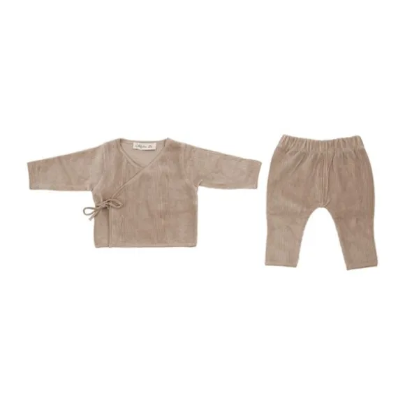 Witlof For Kids Velvet Rib Overslagtruitje + Broekje - Maat 50/56 - Soft Sand